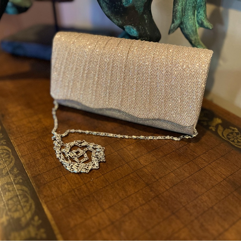 Damara Champagne Evening Clutch with detachable chain.